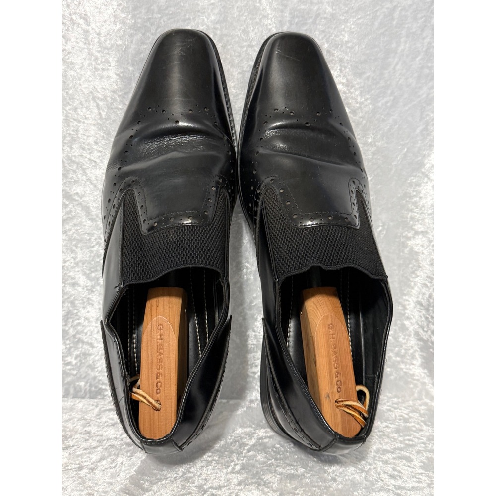 Stacy Adams Mens Black Leather Square Toe Slip On Loafers Brogue Shoes Sz-12 - Picture 10 of 10